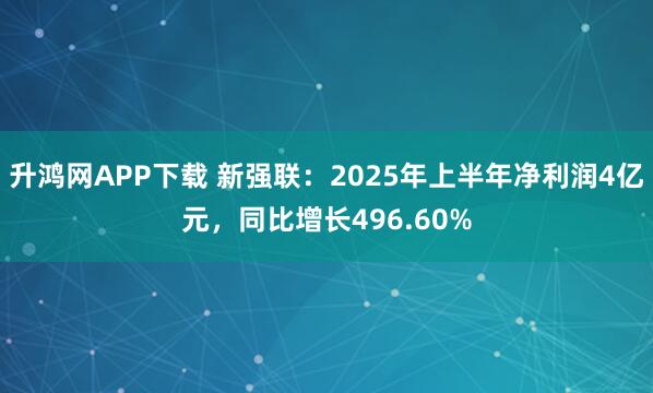 升鸿网APP下载 新强联：2025年上半年净利润4亿元，同比增长496.60%